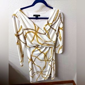 Lauren by Ralph Lauren gold chain print dress size 8